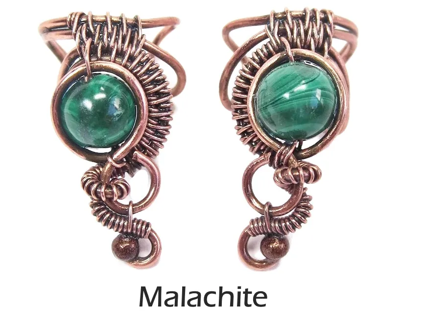 Custom Gemstone and Copper Woven Wire Ear Cuff; "Woven Bezel" Model