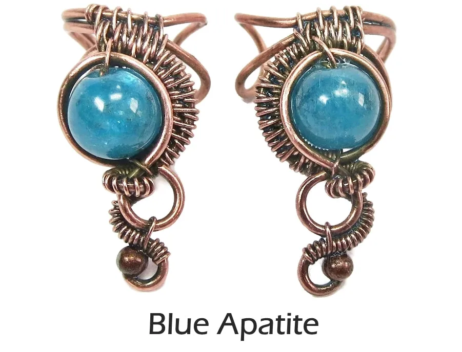 Custom Gemstone and Copper Woven Wire Ear Cuff; "Woven Bezel" Model