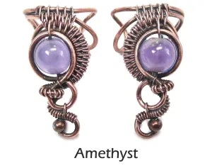 Custom Gemstone and Copper Woven Wire Ear Cuff; "Woven Bezel" Model