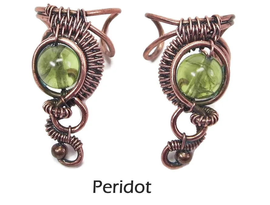 Custom Gemstone and Copper Woven Wire Ear Cuff; "Woven Bezel" Model
