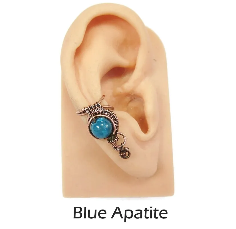 Custom Gemstone and Copper Woven Wire Ear Cuff; "Woven Bezel" Model