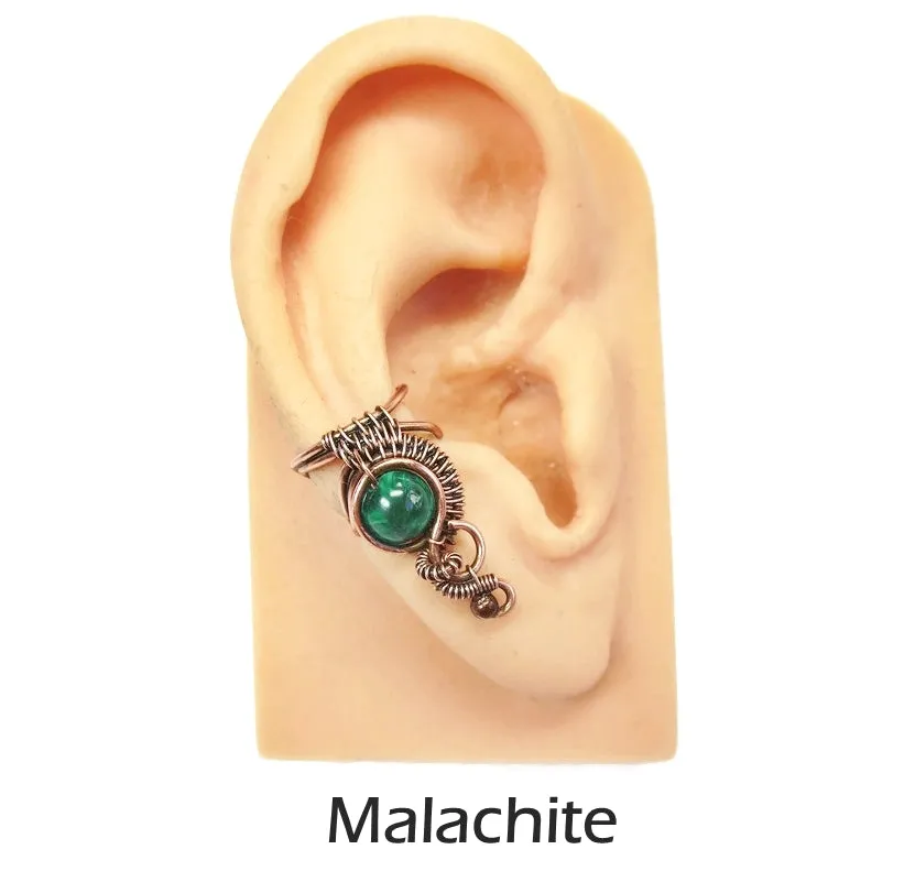 Custom Gemstone and Copper Woven Wire Ear Cuff; "Woven Bezel" Model