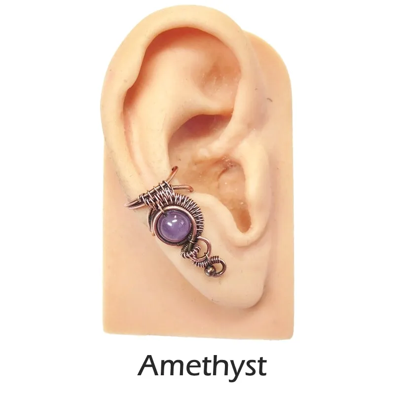 Custom Gemstone and Copper Woven Wire Ear Cuff; "Woven Bezel" Model