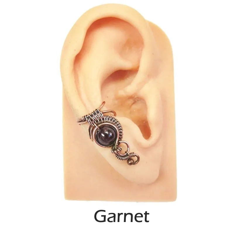 Custom Gemstone and Copper Woven Wire Ear Cuff; "Woven Bezel" Model