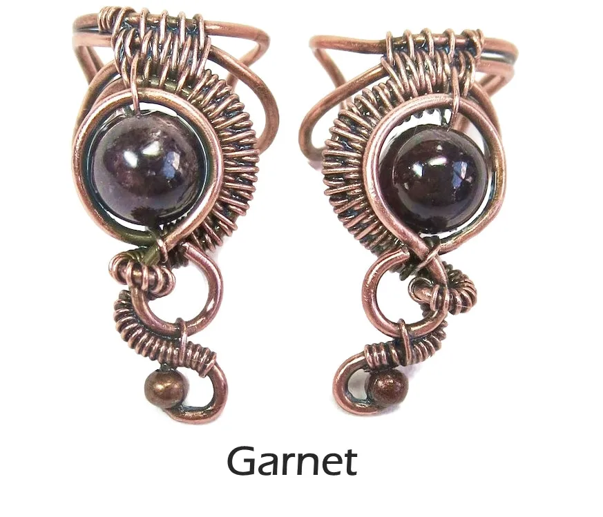 Custom Gemstone and Copper Woven Wire Ear Cuff; "Woven Bezel" Model