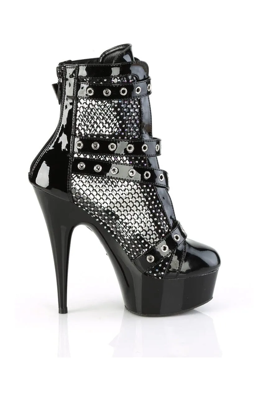 DELIGHT-1013RM Black Patent Ankle Boot