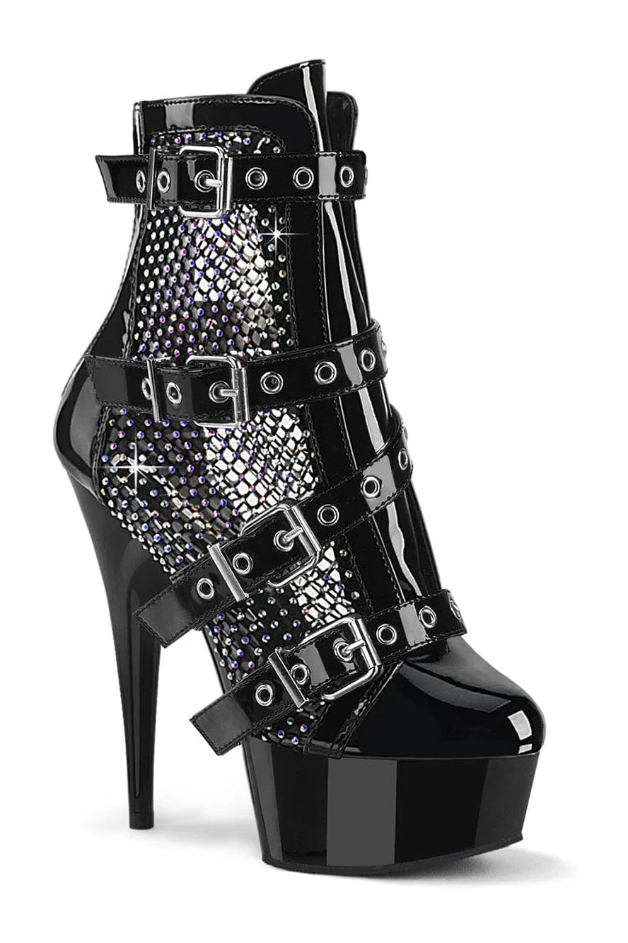 DELIGHT-1013RM Black Patent Ankle Boot