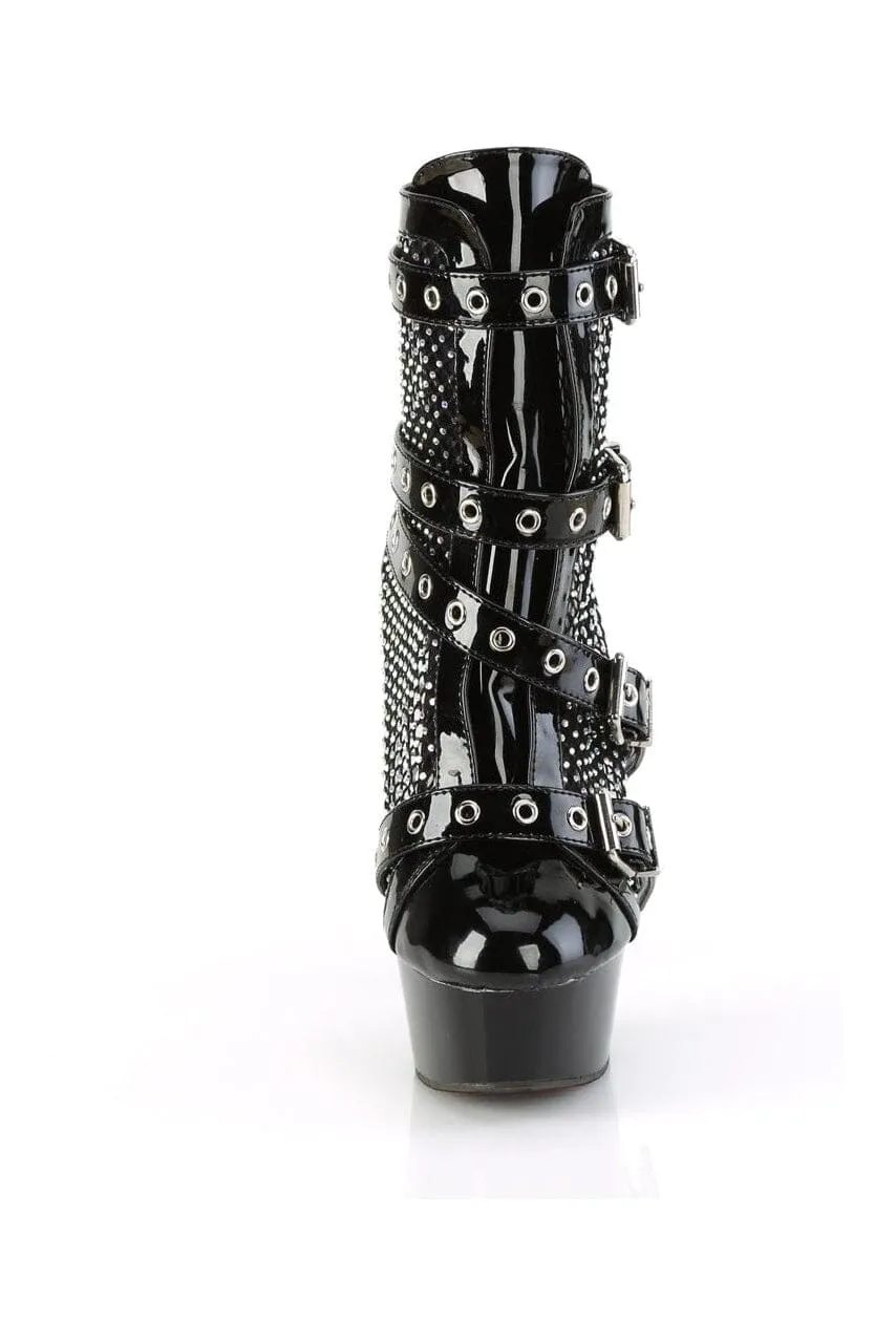 DELIGHT-1013RM Black Patent Ankle Boot