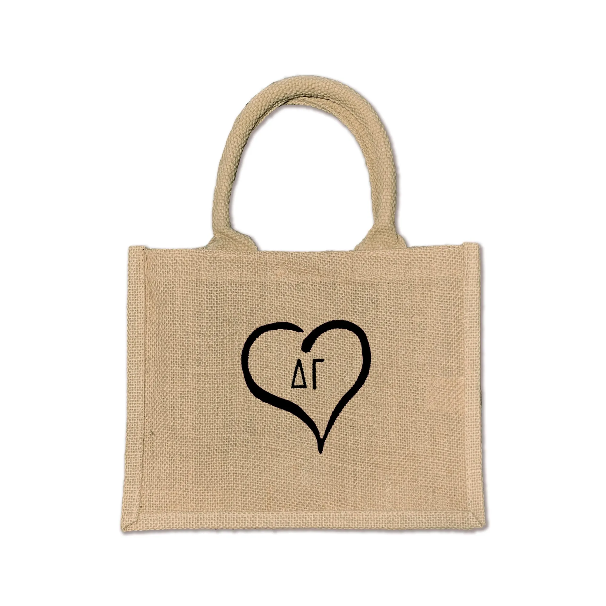 Delta Gamma Heart and Sorority Letters Burlap Tote Bag