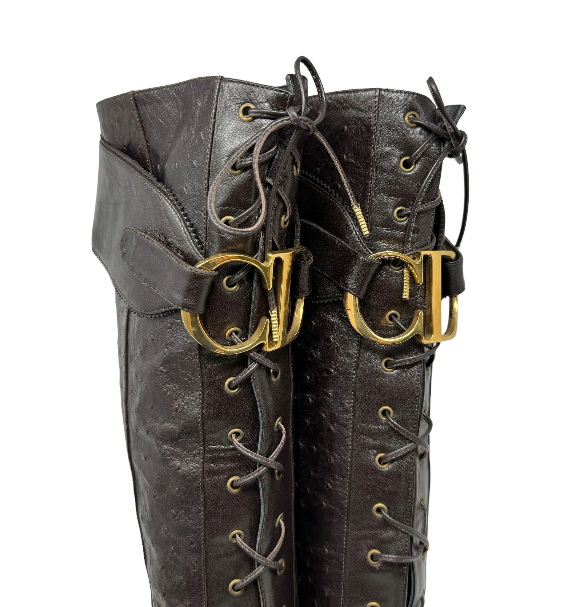 Dior Brown 'CD' Logo Ostrich Boots