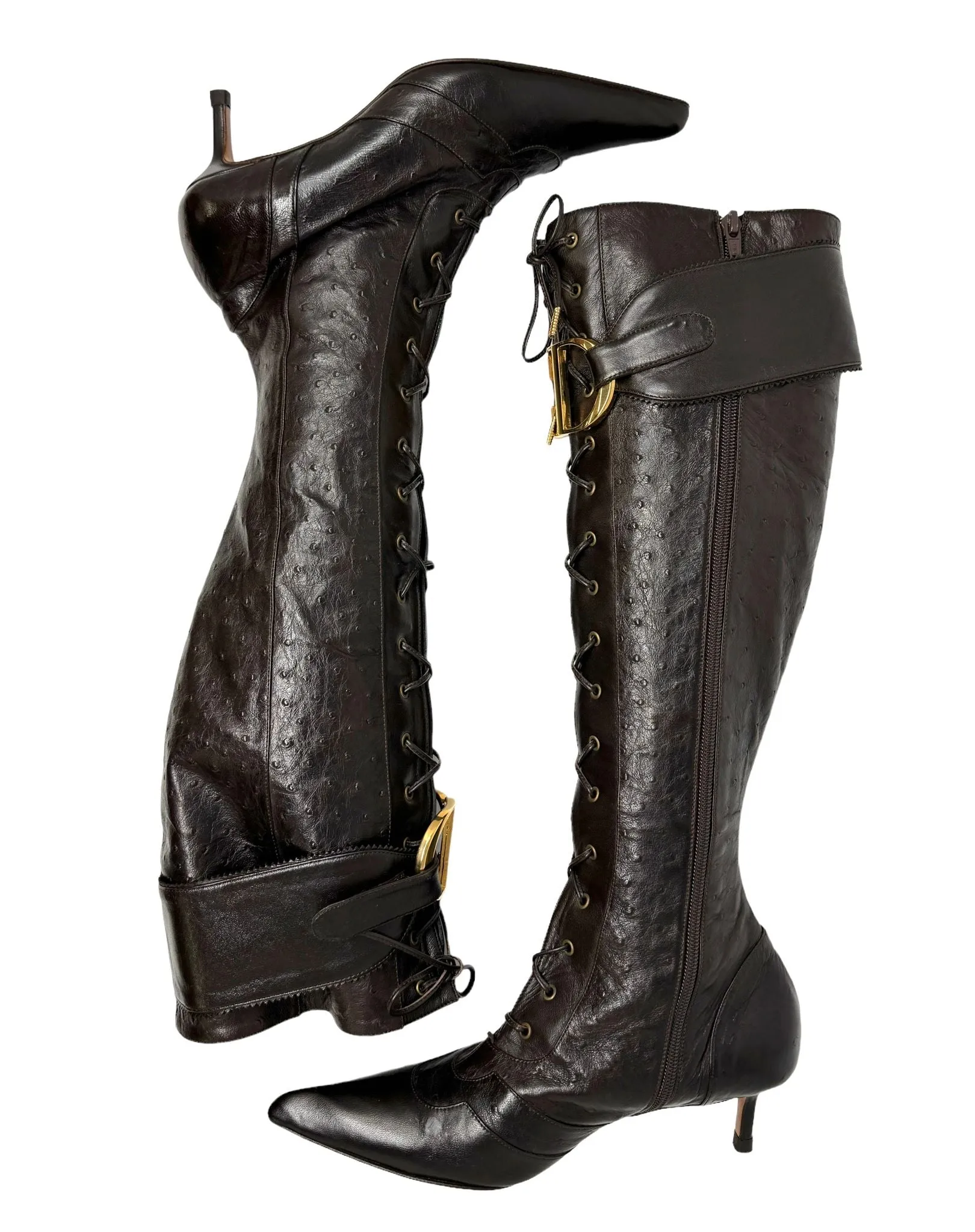Dior Brown 'CD' Logo Ostrich Boots