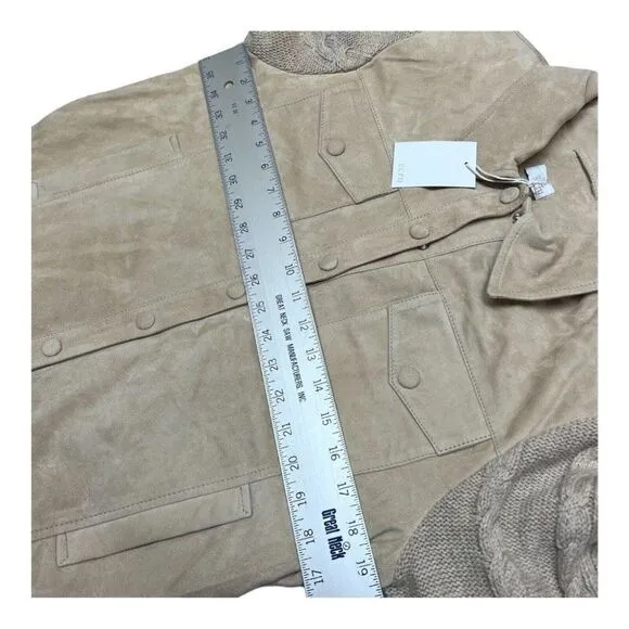 ecru Academia Suede Sweater Knit Jean Jacket Chamois Leather Wool Luxury