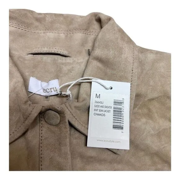 ecru Academia Suede Sweater Knit Jean Jacket Chamois Leather Wool Luxury