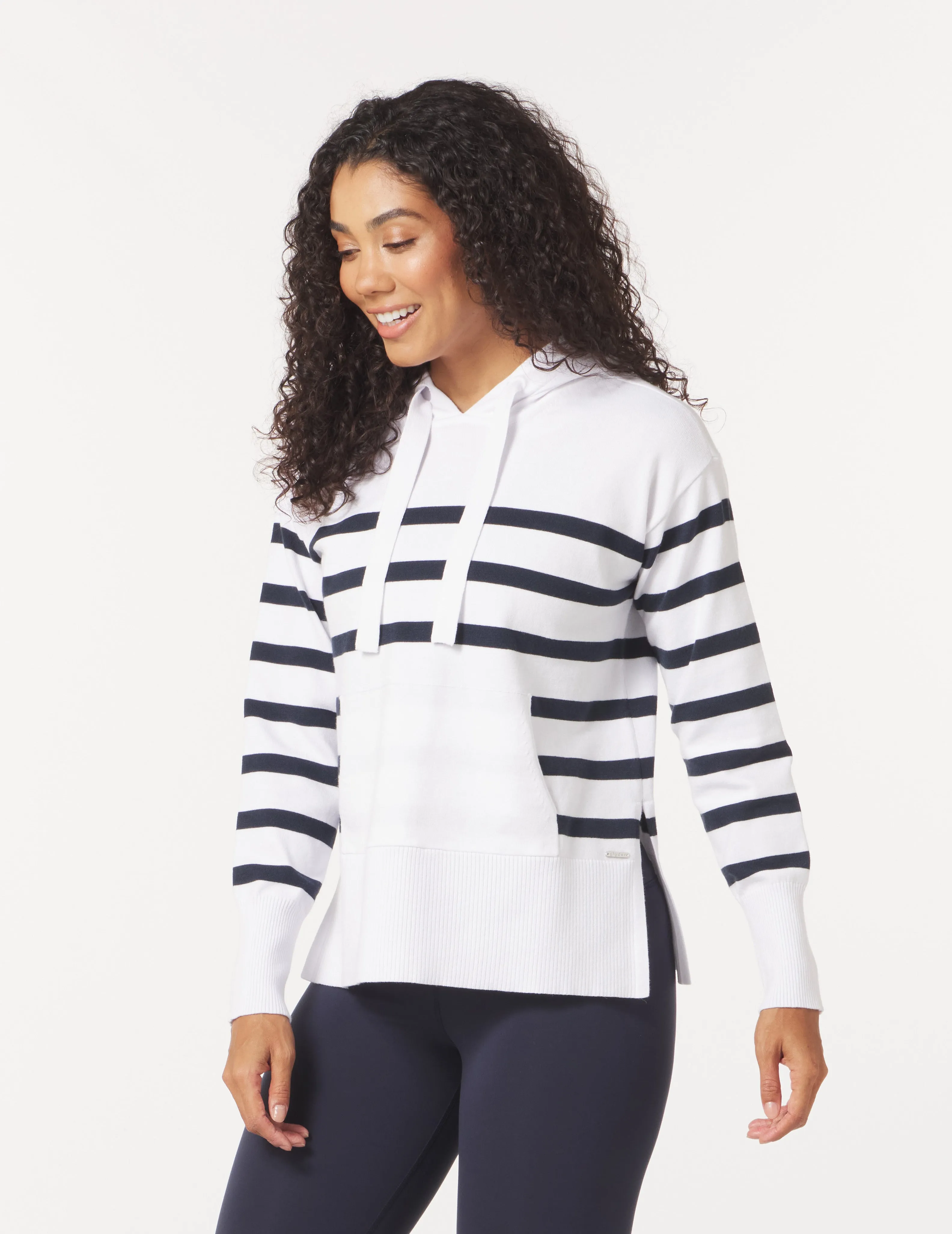 Elite Hoodie: White/Navy Stripe