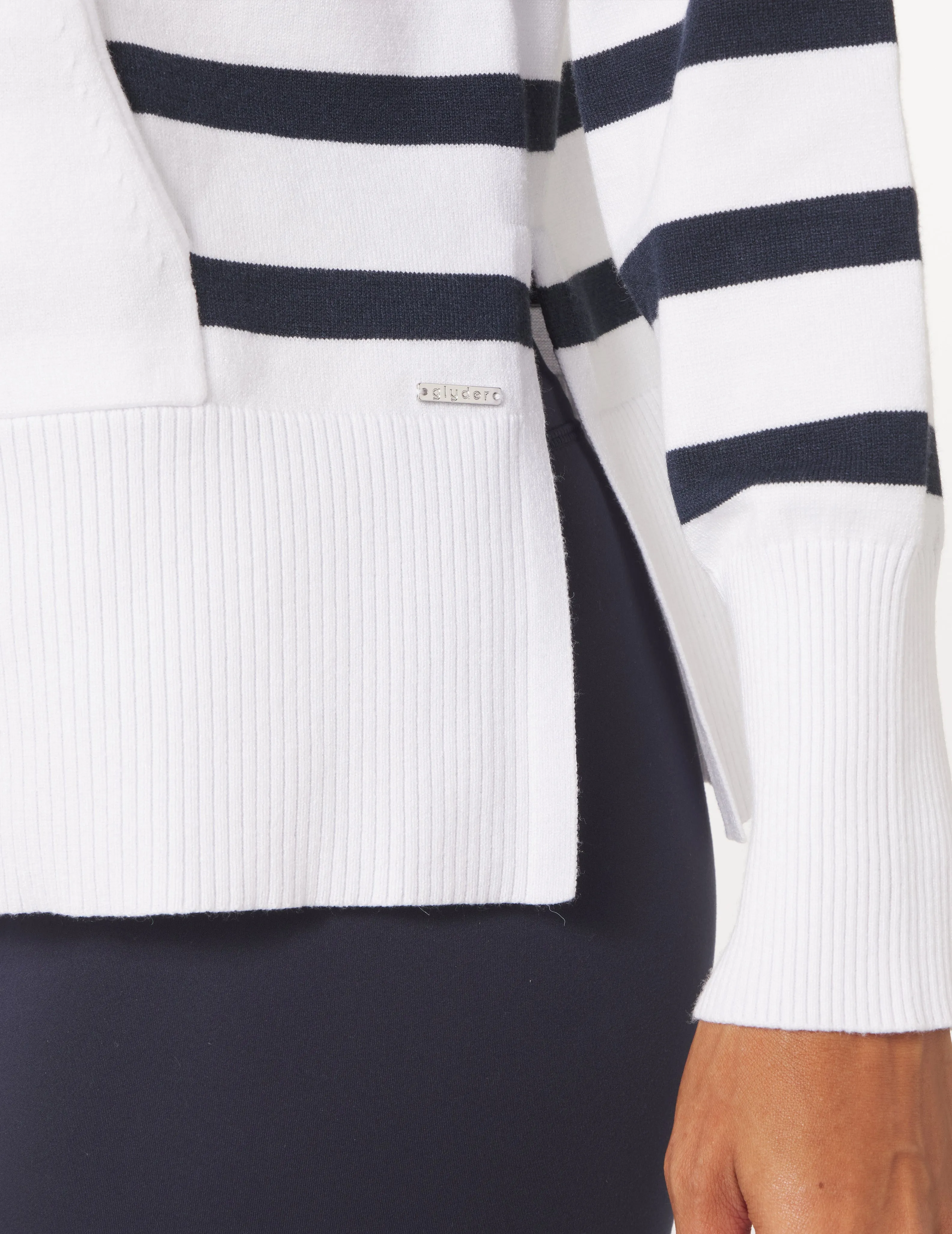 Elite Hoodie: White/Navy Stripe