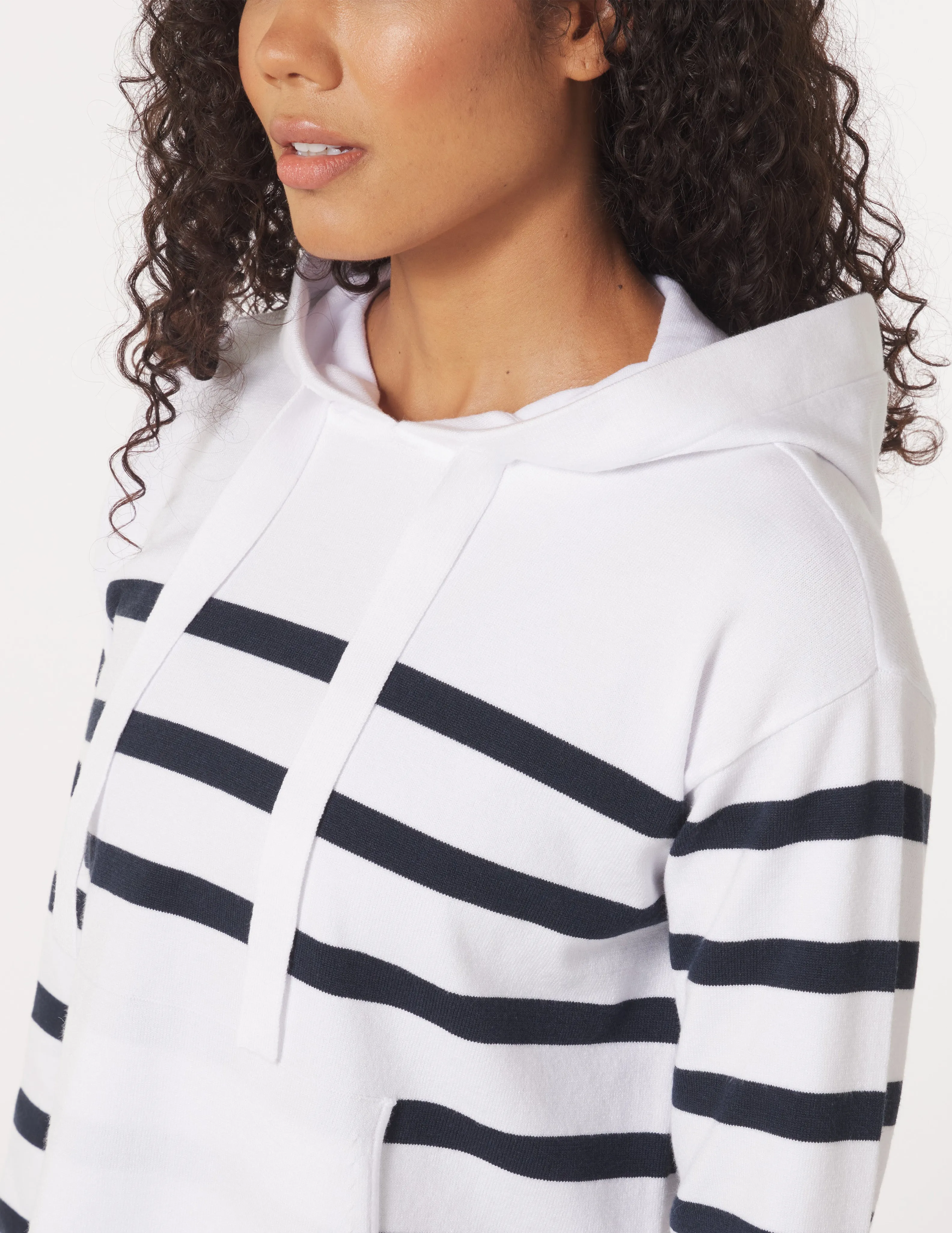 Elite Hoodie: White/Navy Stripe