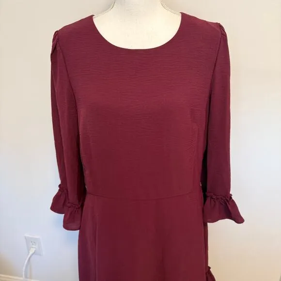 Eliza J Bell Sleeve Fit and Flare Dress In Wine Burgundy Size 16 New