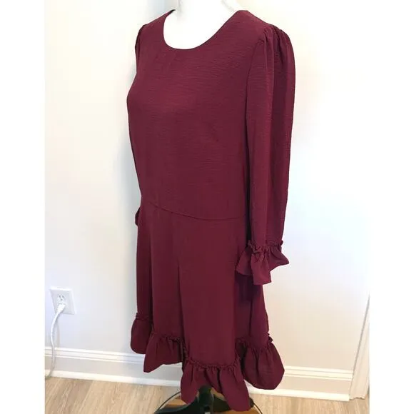 Eliza J Bell Sleeve Fit and Flare Dress In Wine Burgundy Size 16 New