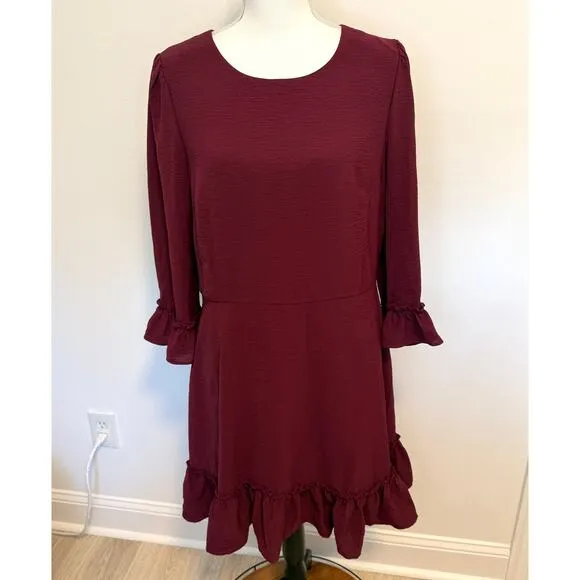 Eliza J Bell Sleeve Fit and Flare Dress In Wine Burgundy Size 16 New