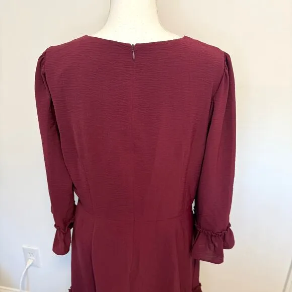 Eliza J Bell Sleeve Fit and Flare Dress In Wine Burgundy Size 16 New