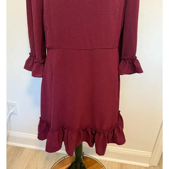 Eliza J Bell Sleeve Fit and Flare Dress In Wine Burgundy Size 16 New