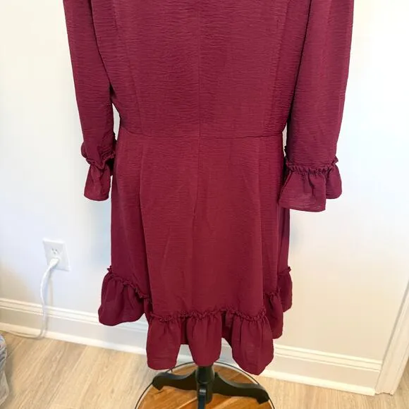 Eliza J Bell Sleeve Fit and Flare Dress In Wine Burgundy Size 16 New