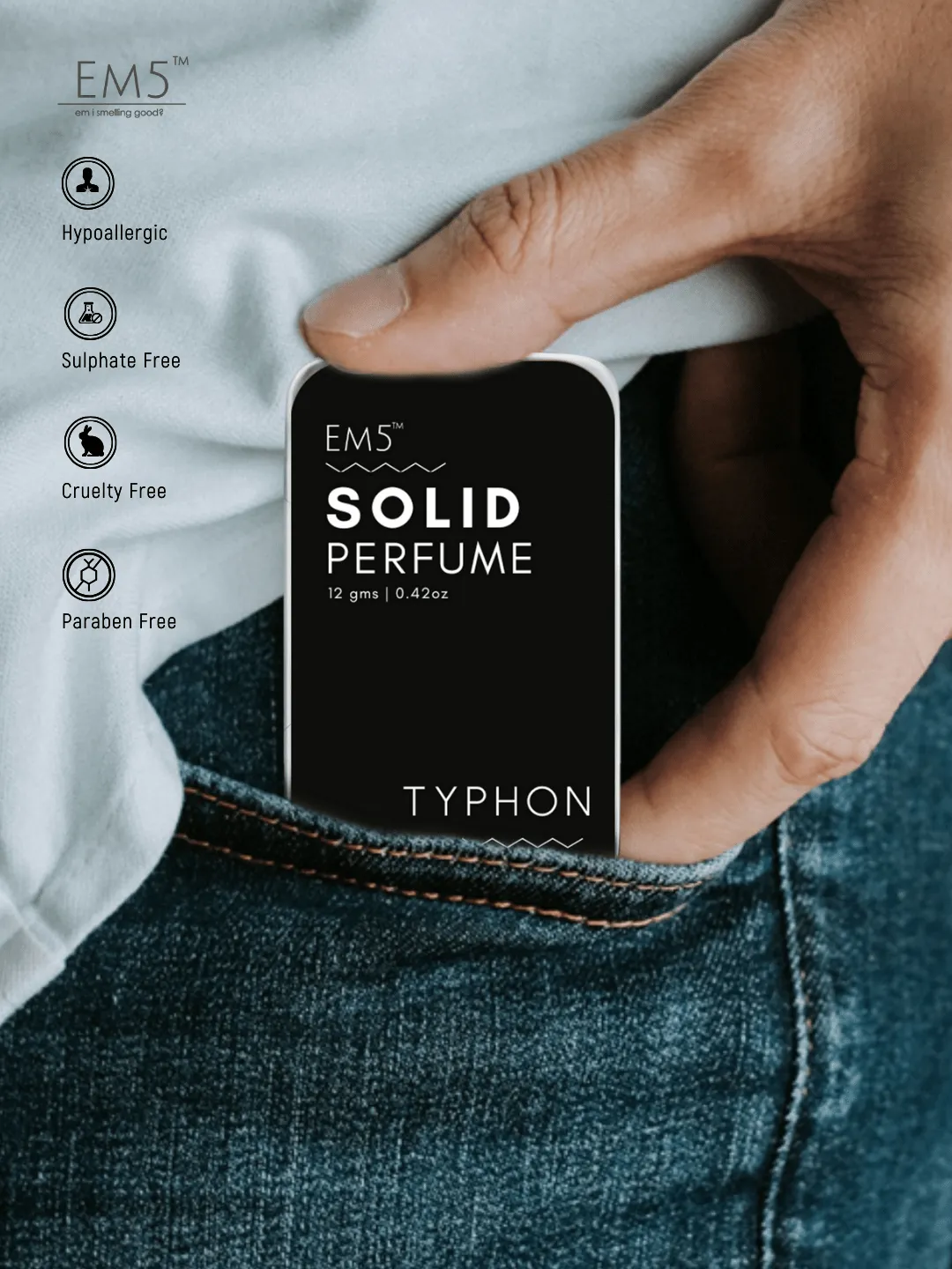 EM5™ Typhon | Solid Perfume for Men & Women | Alcohol Free Strong lasting fragrance | Woody Spicy Tobacco | Goodness of Beeswax   Shea Butter