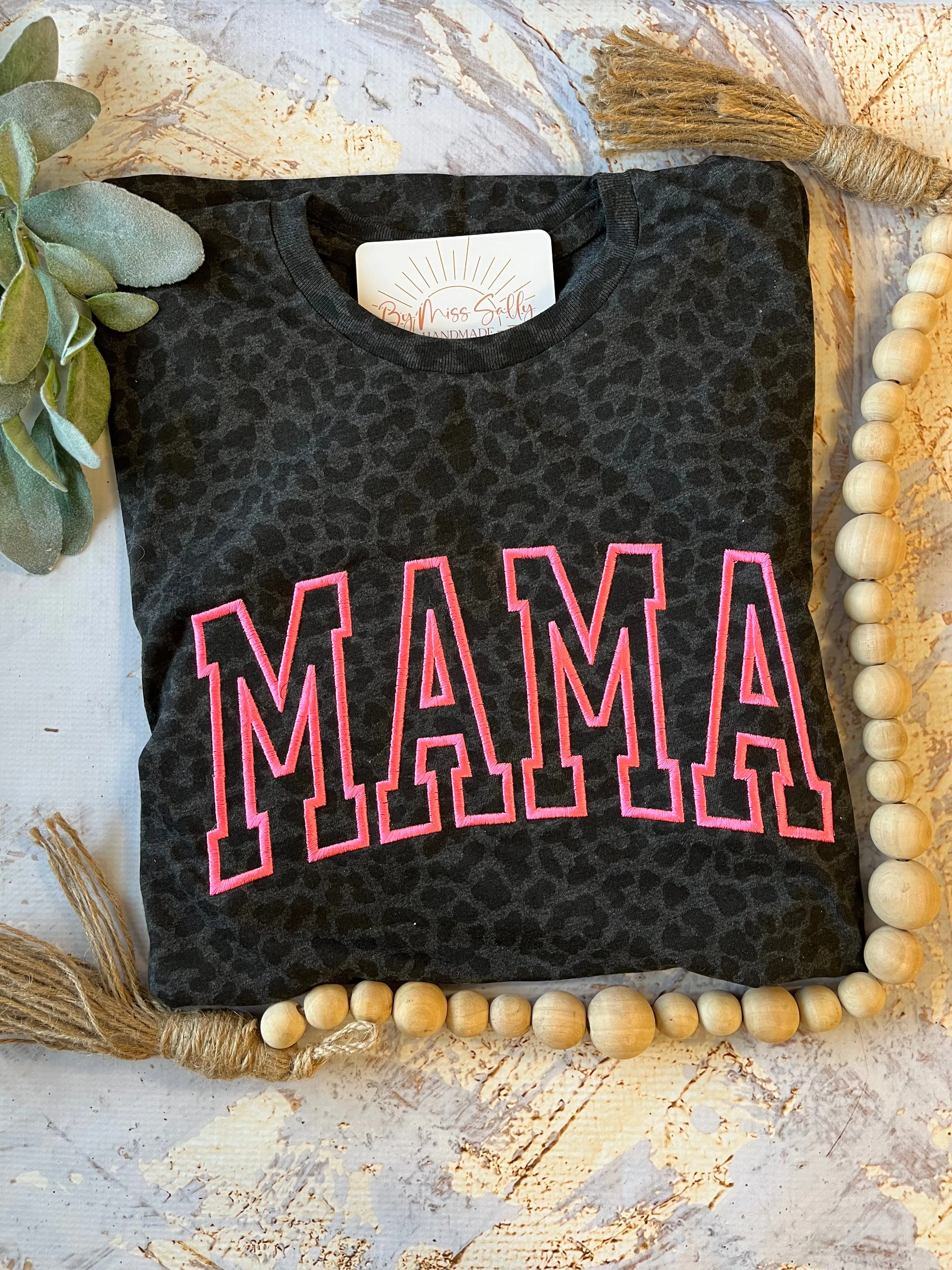 Embroidered Mama Tee in Black Leopard