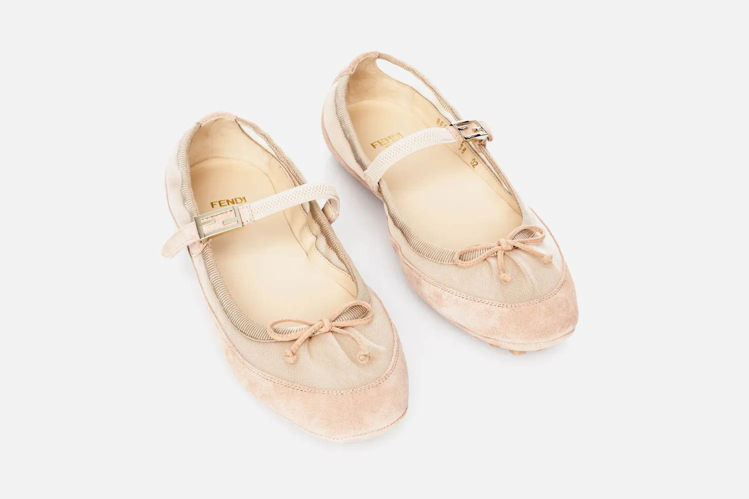 Fendi Baguette Suede And Mesh Ballet Flats