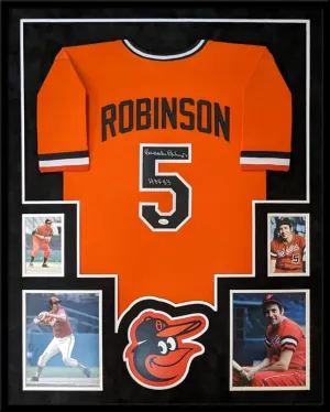 FRAMED SUEDE BALTIMORE ORIOLES BROOKS ROBINSON SIGNED INSCRIBED JERSEY JSA COA