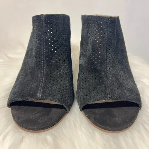 Franco Sarto Firefly Black Suede Upper Perforated Block Heel Mule Sandal Size 12