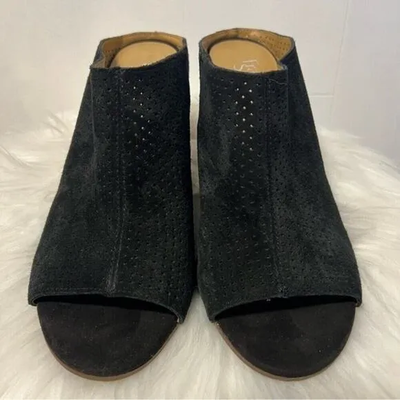 Franco Sarto Firefly Black Suede Upper Perforated Block Heel Mule Sandal Size 12