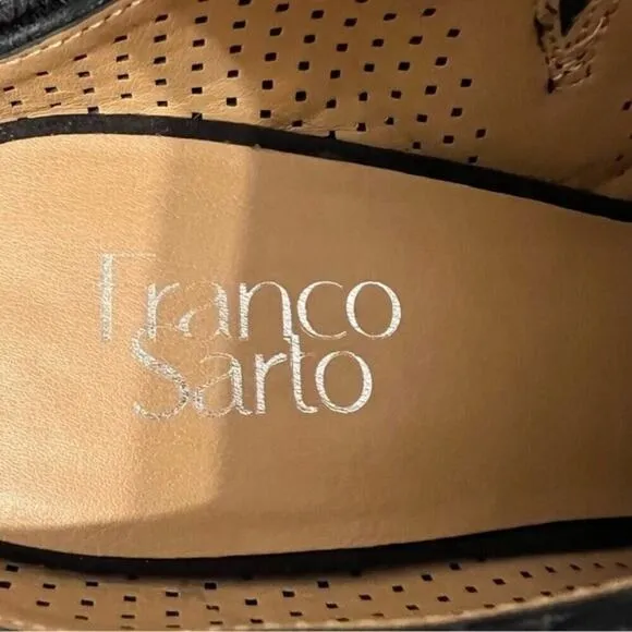 Franco Sarto Firefly Black Suede Upper Perforated Block Heel Mule Sandal Size 12