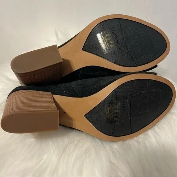 Franco Sarto Firefly Black Suede Upper Perforated Block Heel Mule Sandal Size 12