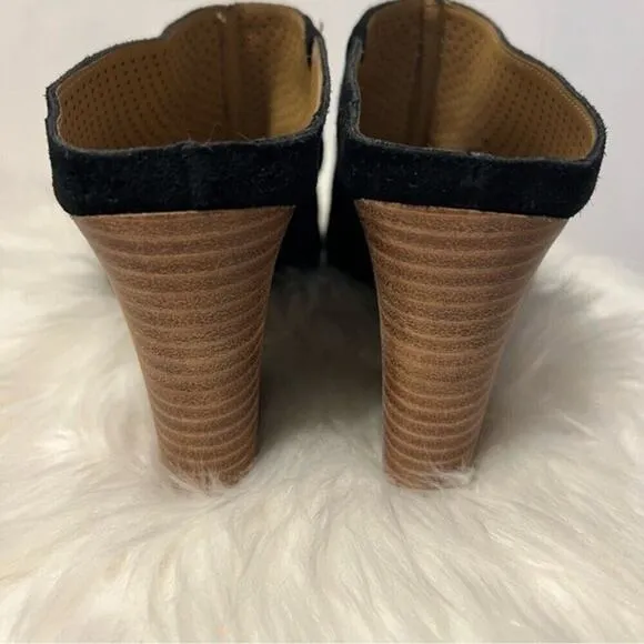 Franco Sarto Firefly Black Suede Upper Perforated Block Heel Mule Sandal Size 12