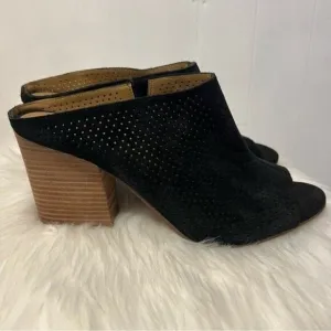 Franco Sarto Firefly Black Suede Upper Perforated Block Heel Mule Sandal Size 12