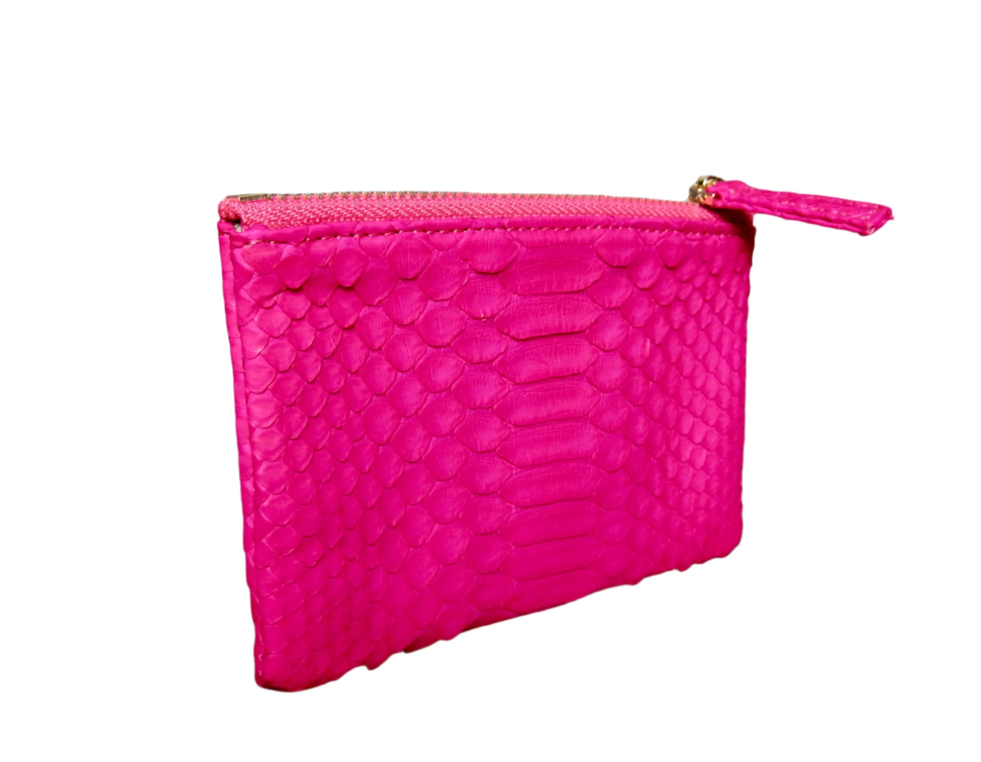 Fuchsia Python Leather Zip Pouch