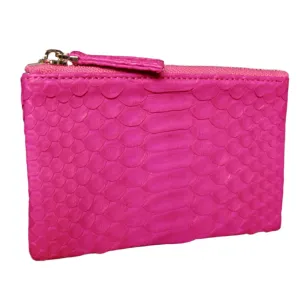 Fuchsia Python Leather Zip Pouch