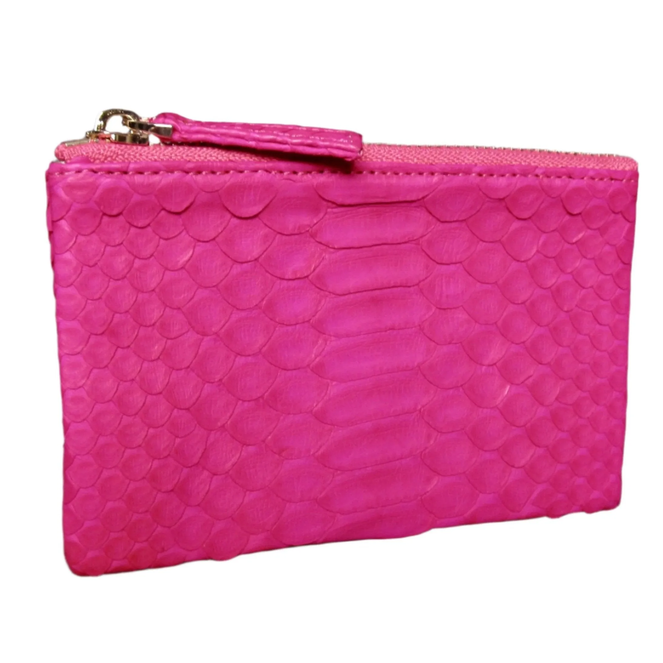 Fuchsia Python Leather Zip Pouch