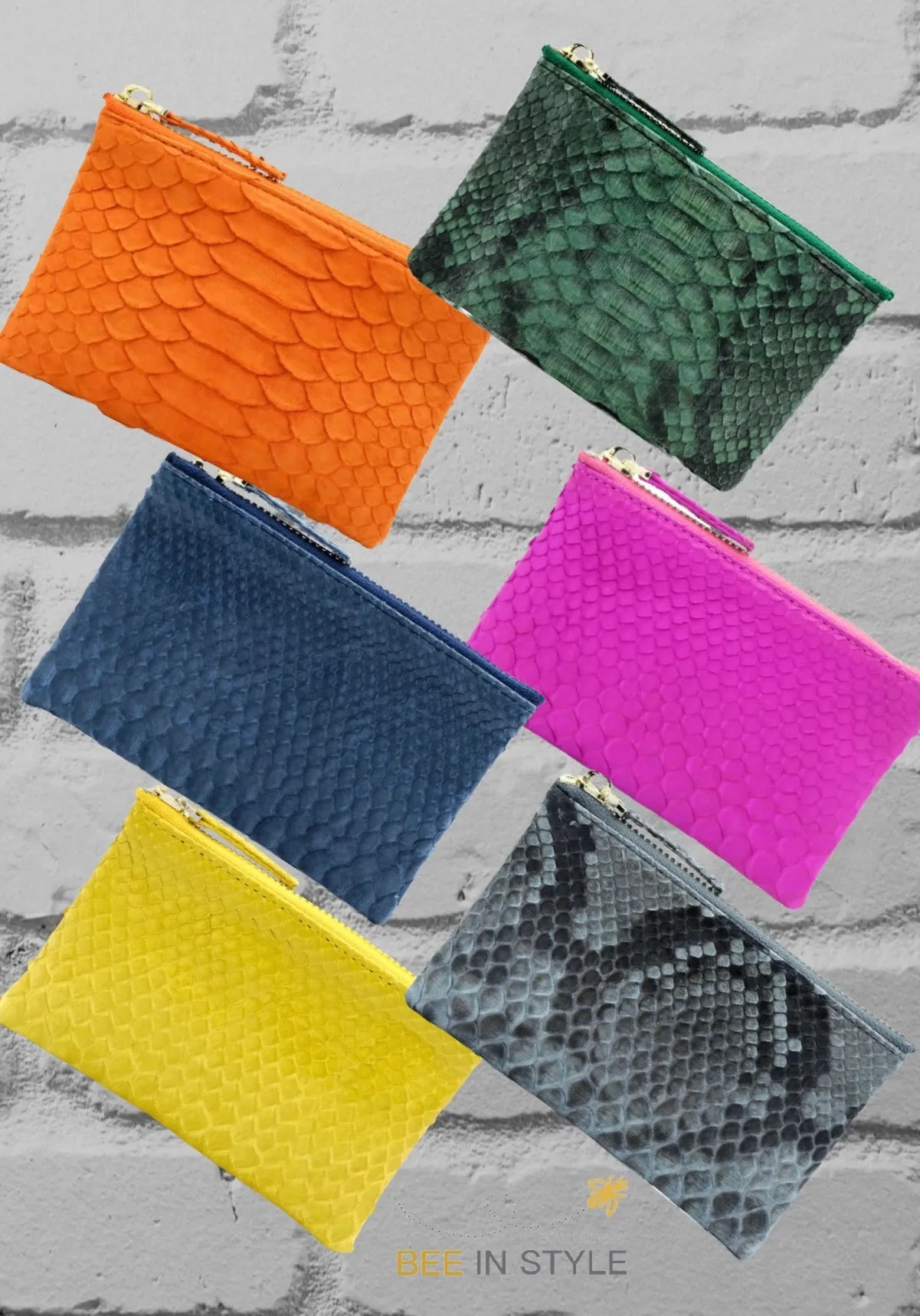 Fuchsia Python Leather Zip Pouch