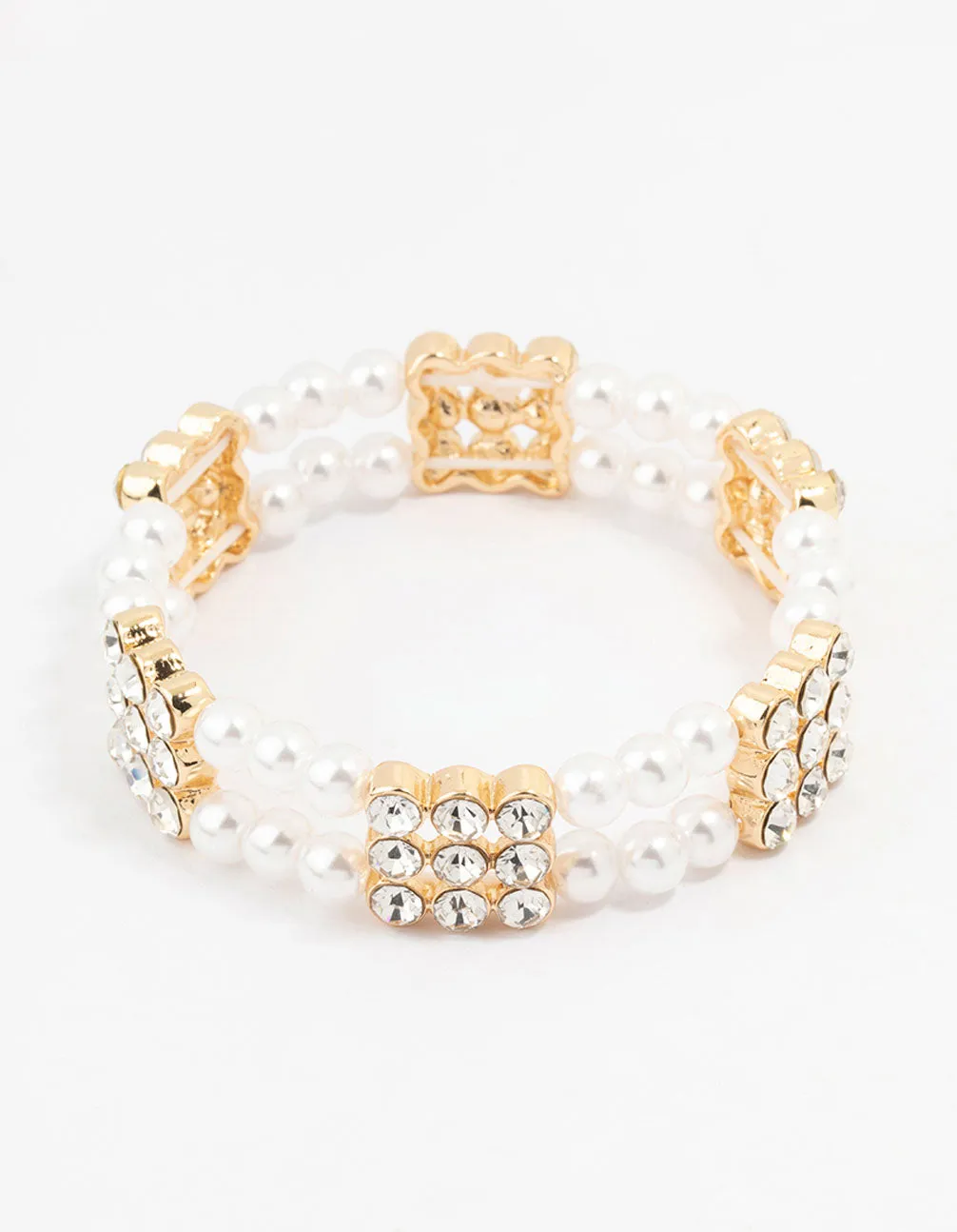 Gold Diamante & Pearl Multiple Layer Bracelet