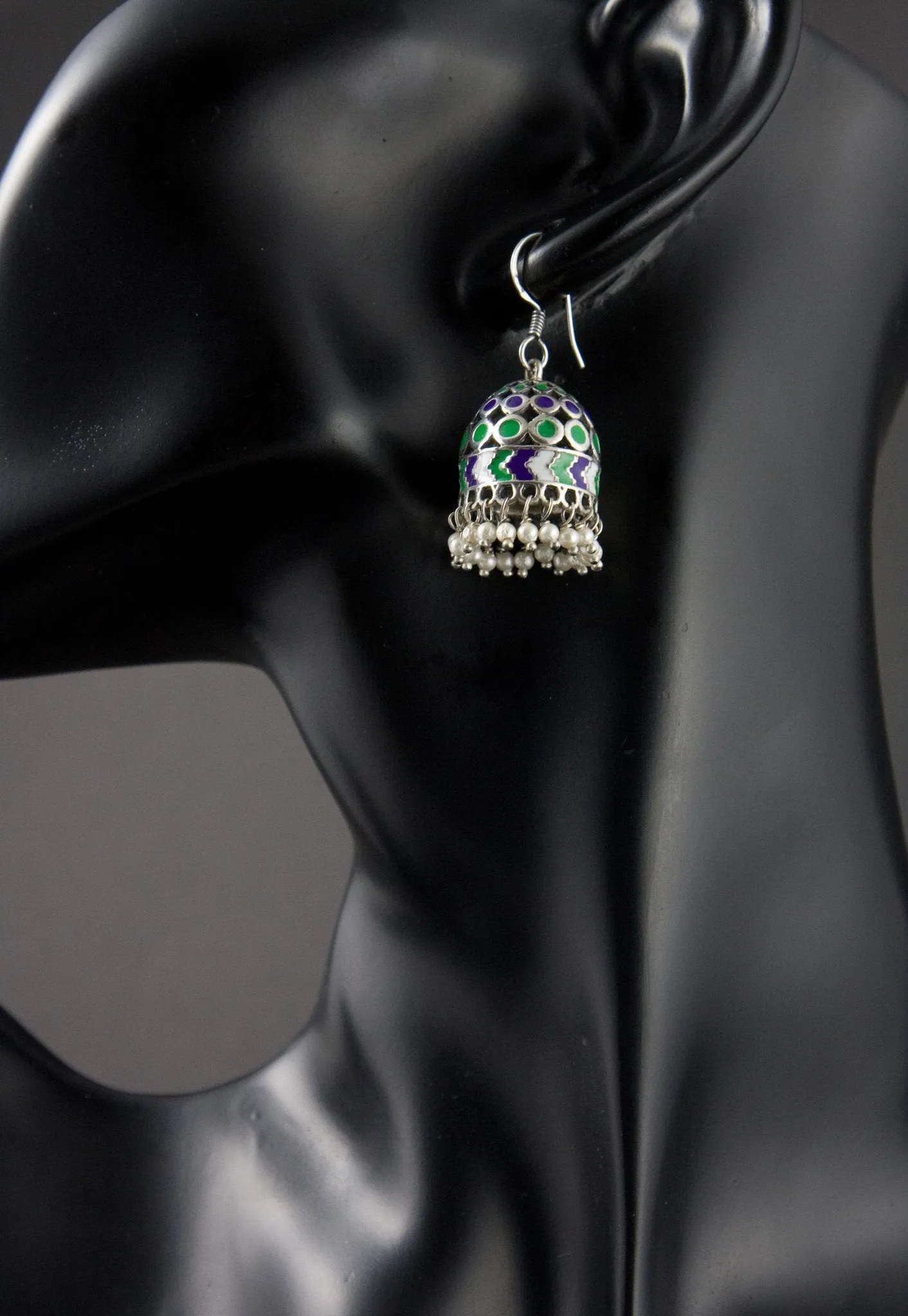 Gorgeous, chic, Mughal-inspired enamel jhumkas