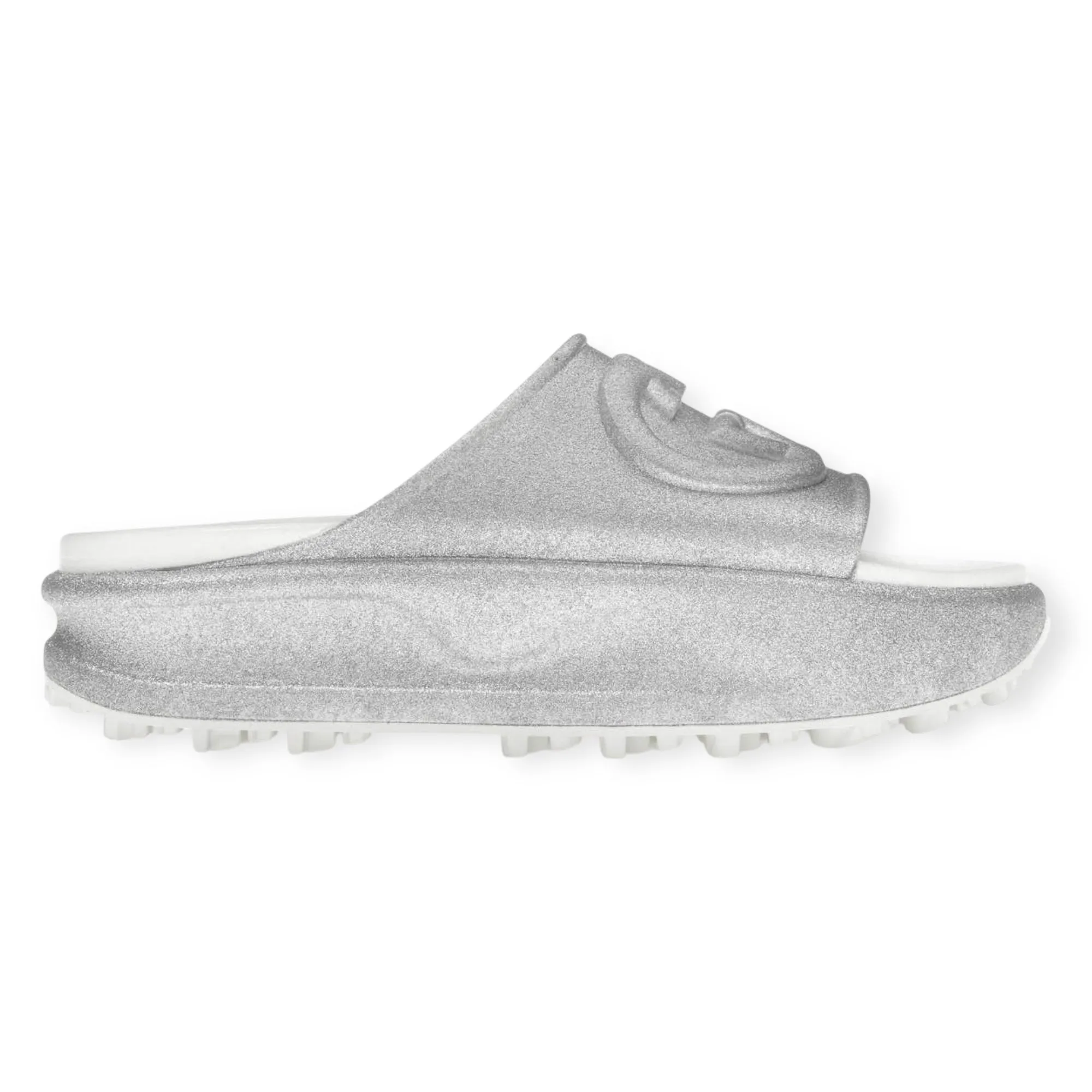 Gucci Shoes, Silver Interlocking GG SlideS (size 39)