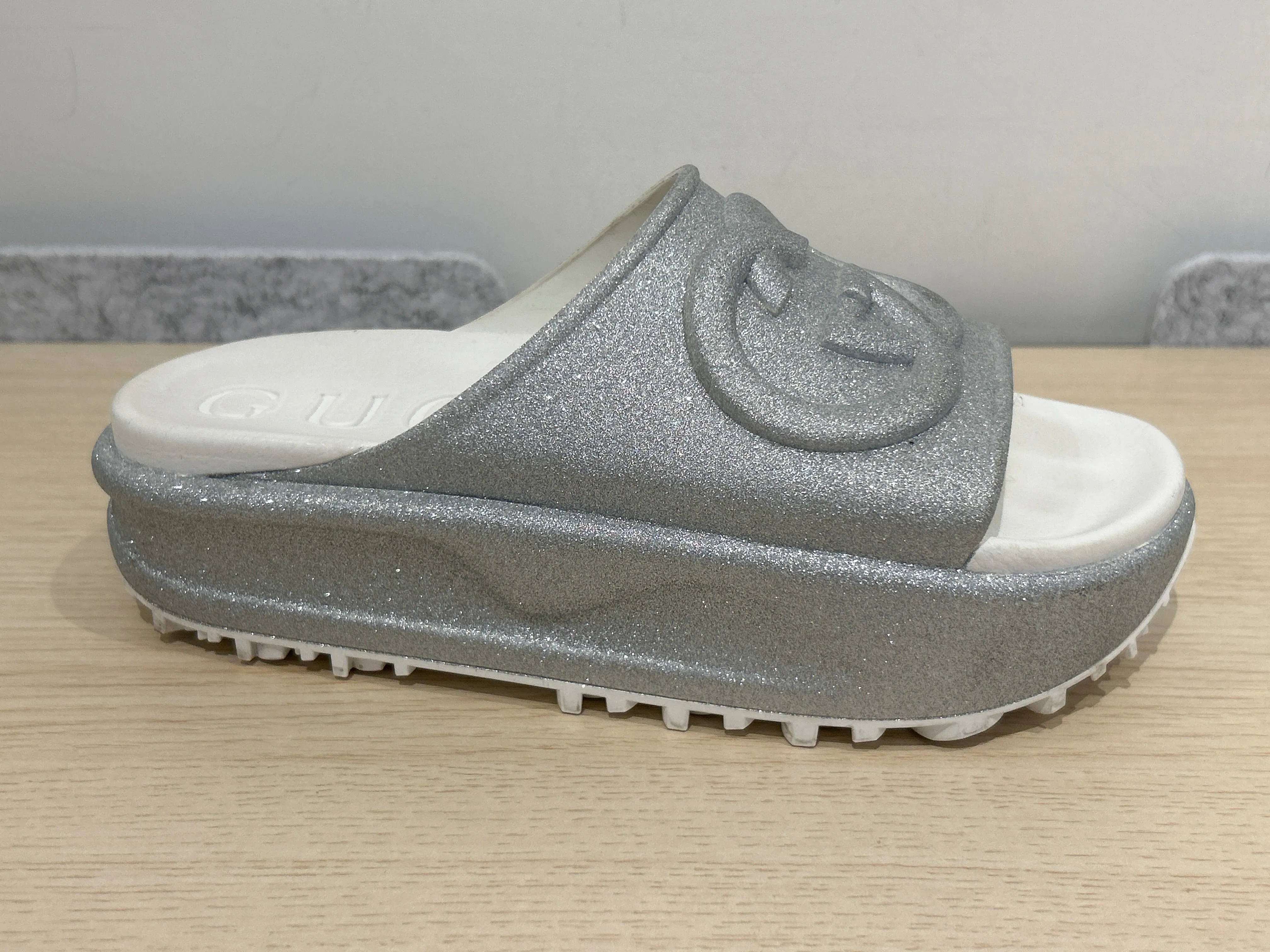 Gucci Shoes, Silver Interlocking GG SlideS (size 39)