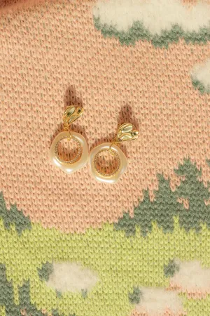 Hammered Heart Pearlescent Loop Dangle Earrings