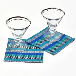 Hand Woven Cuadritos Drink Coasters | Blue Moon