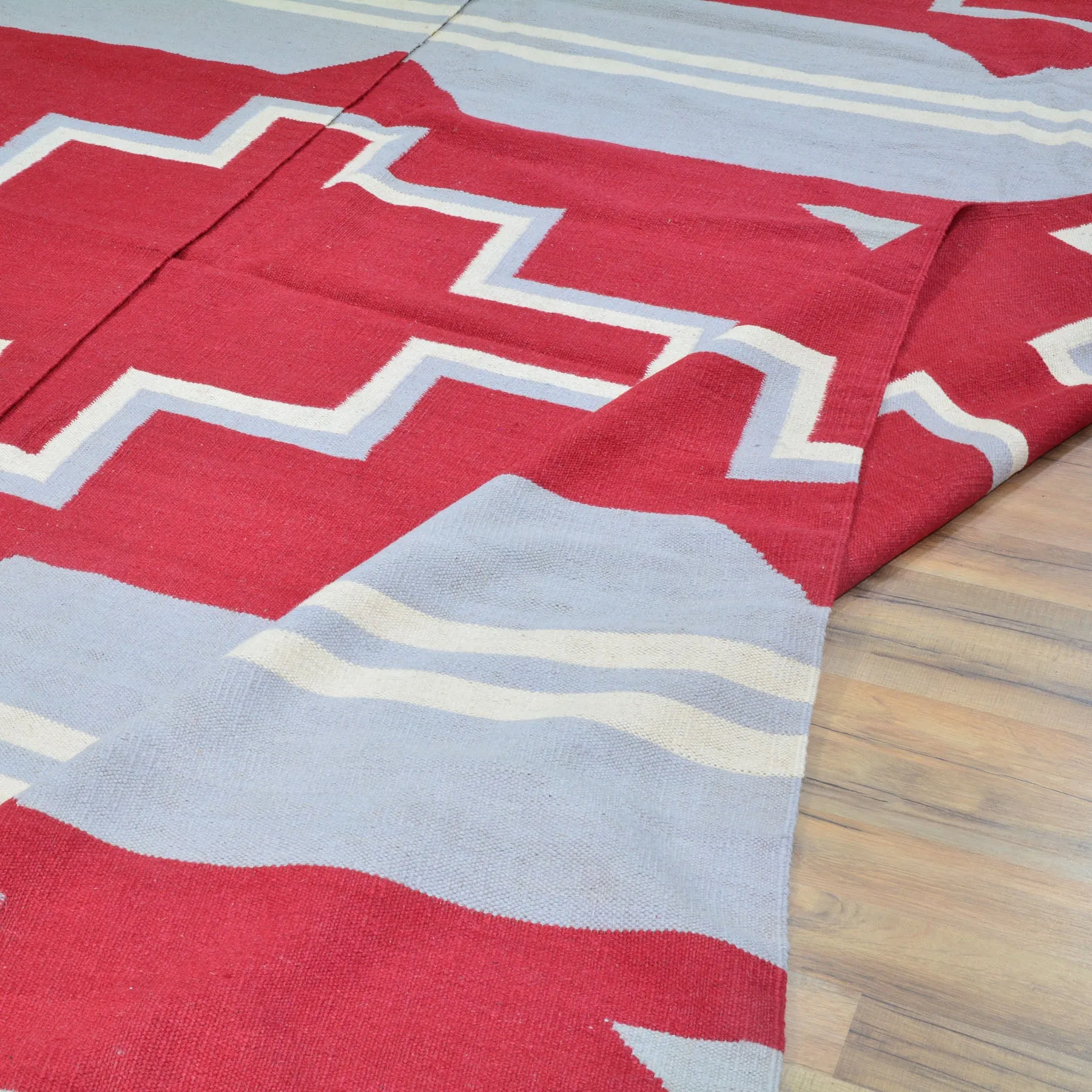 Hand-Woven Reversible Southwestern Design Handmade Wool Kilim (Size 10.0 X 13.8) Cwral-10302