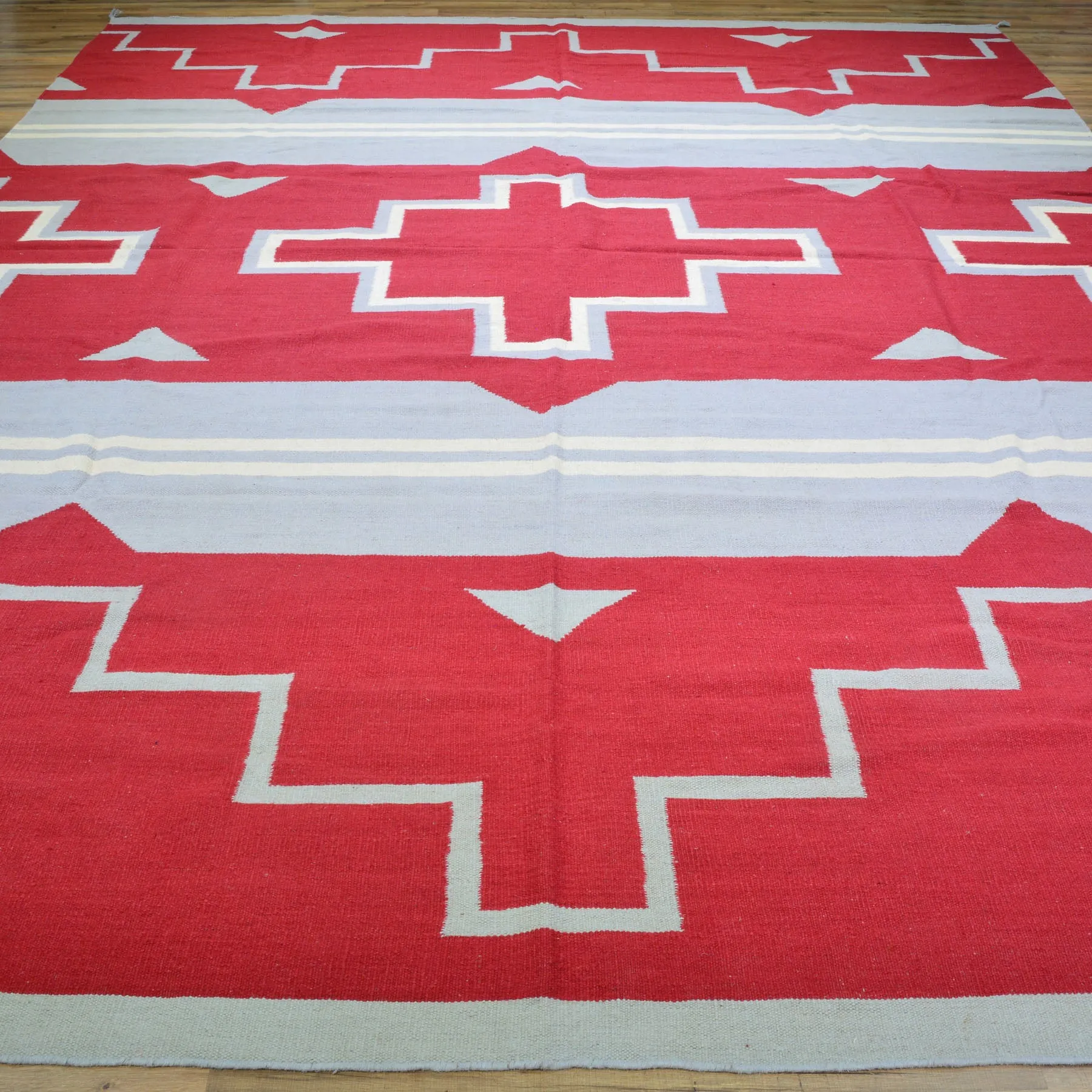 Hand-Woven Reversible Southwestern Design Handmade Wool Kilim (Size 10.0 X 13.8) Cwral-10302