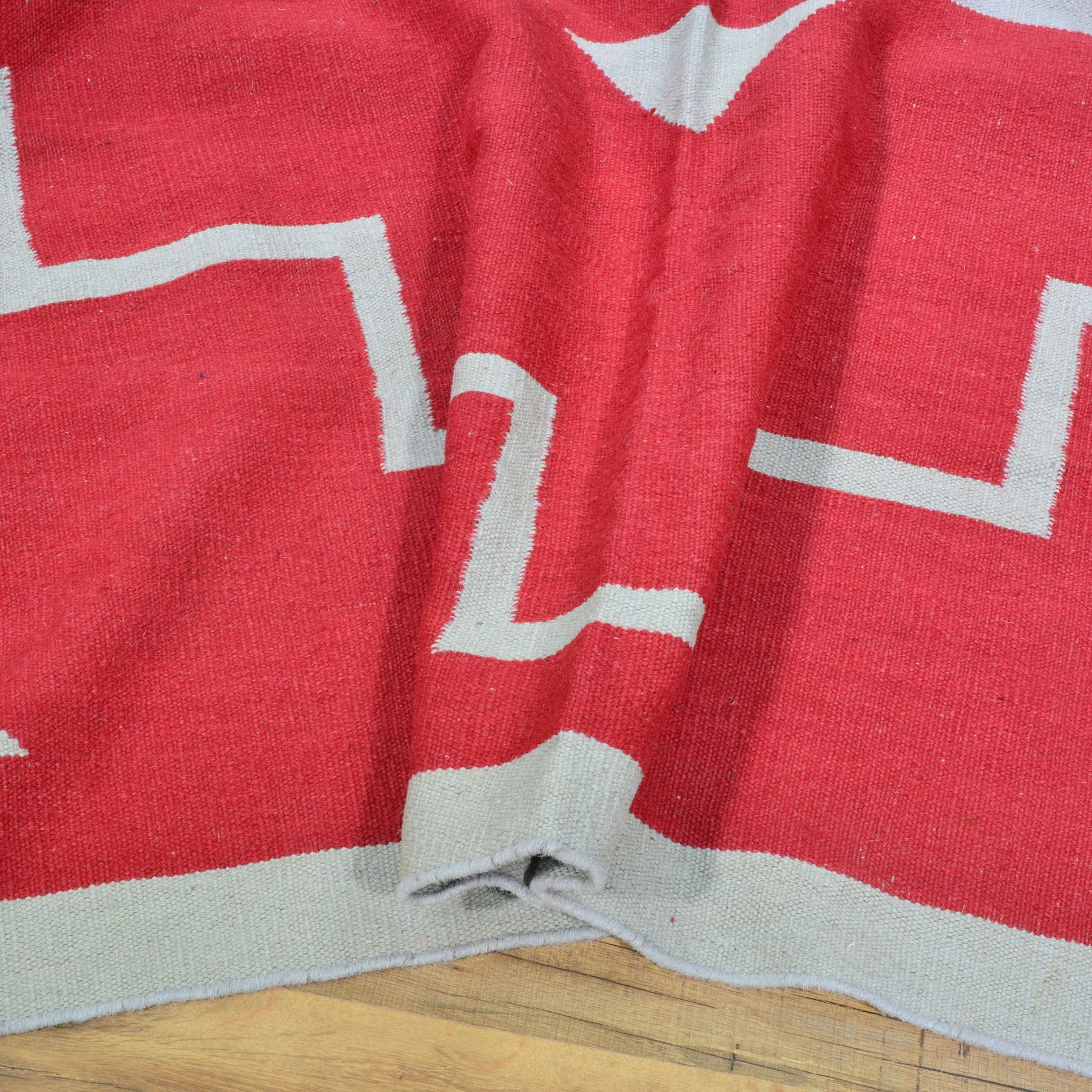 Hand-Woven Reversible Southwestern Design Handmade Wool Kilim (Size 10.0 X 13.8) Cwral-10302