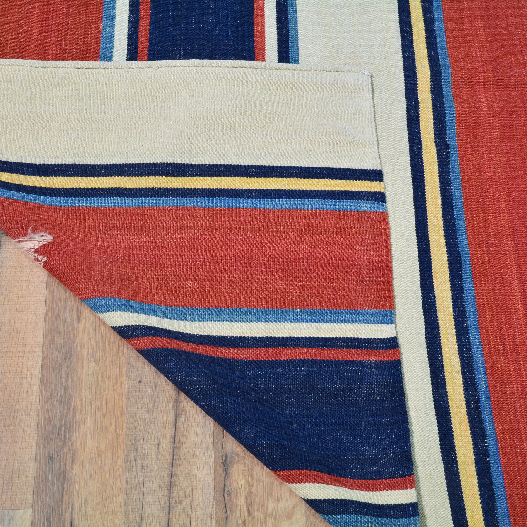 Hand-Woven Reversible Striped Design Kilim Wool Handmade Rug (Size 9.4 X 12.2) Cwral-10176